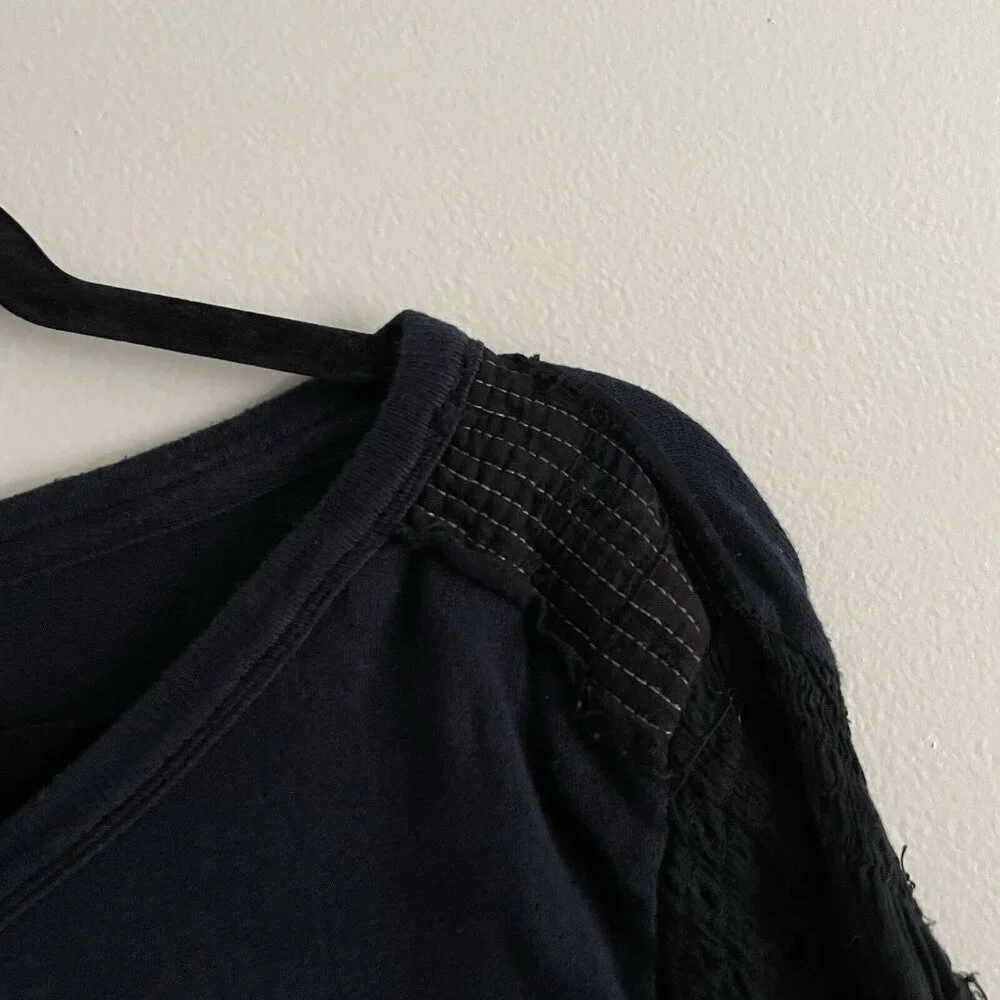 Free People S Deepest Navy Boho Balloon Sleeves Smocked Light Magic Henley Shirt